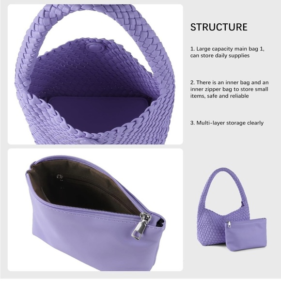 Woven Handbag for Woman Vegan Leather Shoulder bag and Purse - Picture 5 of 7